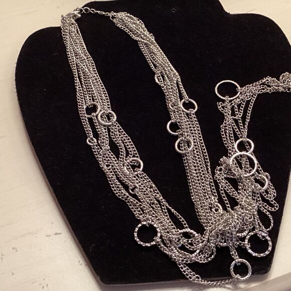 Silvertone 10 Strand Long Necklace - Picture 4 of 8
